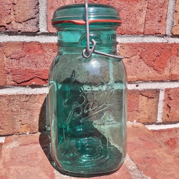 Ball Mason Jar Teal Blue Glass with Lid Wide Mouth - Picture 1 of 16